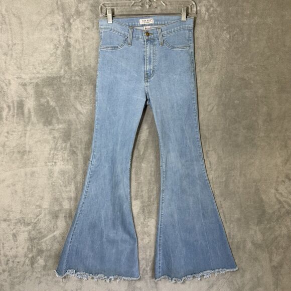 Judy Blue Jeans 5/27 Stretch Blue Super Flare Hem Light Wash Raw Hem Retro - Picture 1 of 9